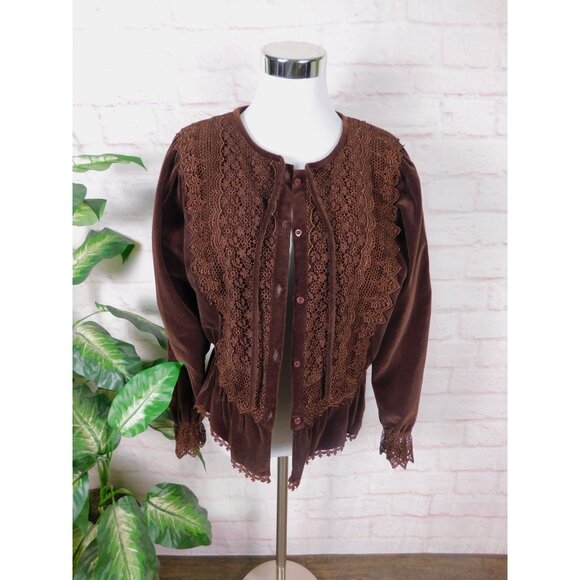 unbranded Sweaters - Vintage Japan Velvet Lace Victorian Prairie Blouse Boho Cottagecore L